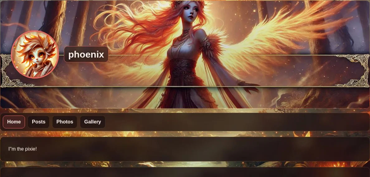 Phoenix’s demo space: a glowing fantasy forest with warm gold and orange tones